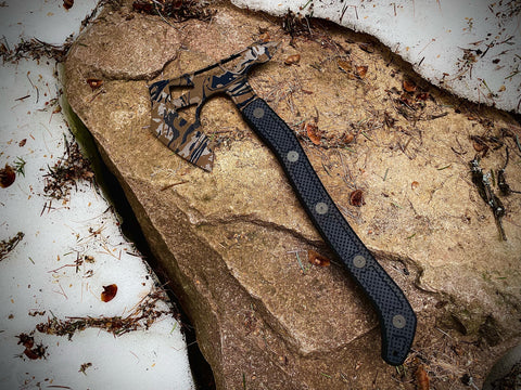 Ps2 Axe, AEB-L Steel, Unidirectional Carbon Fiber Handles, Cerakote in RELV Camo's "Copperhead" Pattern