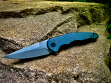 OneSam, Titanium with Blue Anodized Stonewash Finish, CPM-20CV, Stonewash Finish Blade