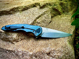OneSam, Titanium with Blue Anodized Stonewash Finish, CPM-20CV, Stonewash Finish Blade