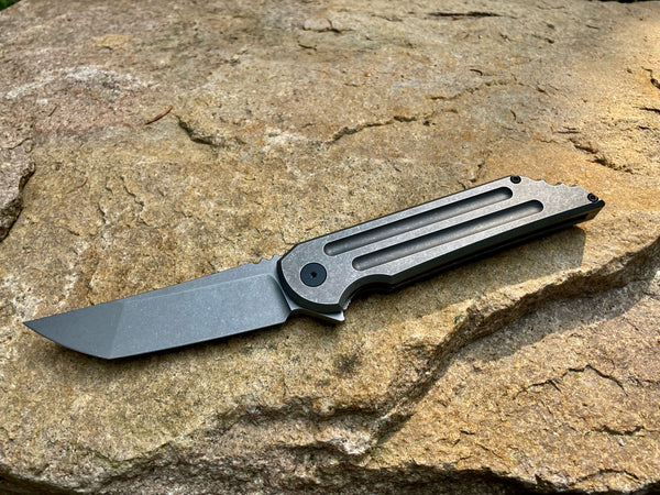 Kwaiback MK6, Titanium w/ Fullers, Stonewash Finish, M390 Blade Steel, Stonewash Finish