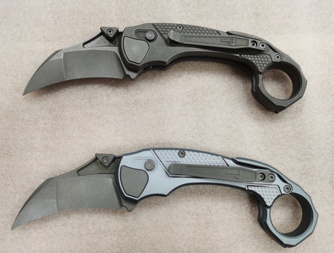 The "Tactical Toucan" Folding Karambit, Titanium, Stonewash Finish, CPM-20CV Blade Steel, Stonewash Finish