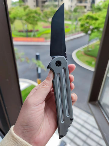 Kwaiback MK6, Titanium w/ Fullers, Light Grey "SureTouch" Show Side & DLC Black Finish, M390 Blade Steel, DLC Black Finish