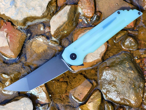 Kwaiback MK6, Titanium w/ Fullers, Jade G10 Show Side & DLC Black Finish, M390 Blade Steel, DLC Black Finish