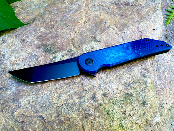 Juma Blue Radford - Titanium and Juma Blue Snake, CPM-20CV, DLC Black Stonewash Blade