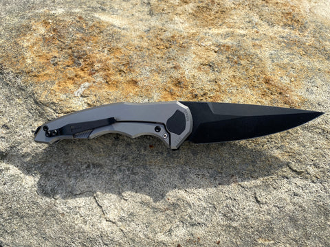 OneSam, Titanium with Stonewash Finish, CPM-20CV, DLC Black Stonewash Finish Blade
