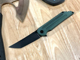 Kwaiback MK6, Titanium w/ Fullers, Forest Green G10 Show Side & DLC Black Finish, M390 Blade Steel, DLC Black Finish