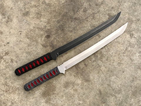 Kwaichete, 154CM Steel, DLC Black Stonewash Finish, Black Cord Wrap Over Polished Red Stingray, Kydex Sheath