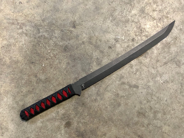 Kwaichete, 154CM Steel, DLC Black Stonewash Finish, Black Cord Wrap Over Polished Red Stingray, Kydex Sheath