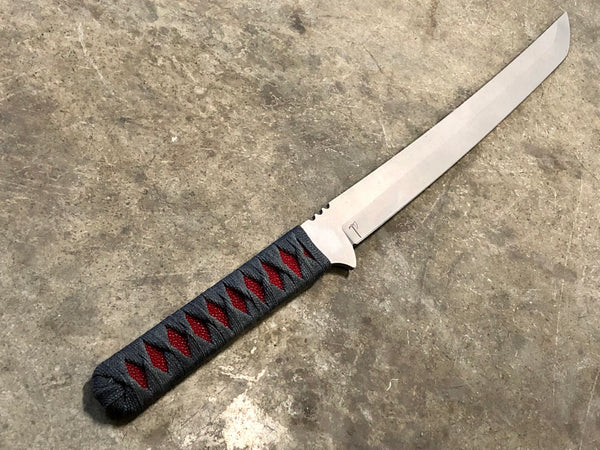 Kwaichete, 154CM Steel, Stonewash Finish, Grey Cord-Wrap over Polished Red Stingray, Kydex Sheath