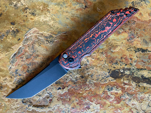 Kwaiback Button Lock, Titanium, Mars Valley Fat Carbon Show Side & DLC Black Finish, CPM-20CV Blade Steel, DLC Black Finish