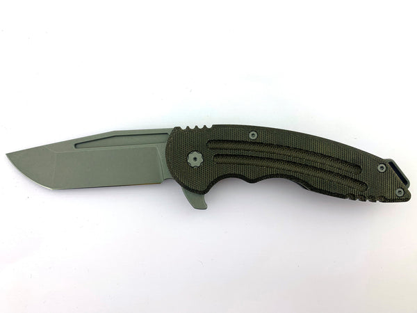 Husky, Titanium and OD Green Micarta, Nitro-V Blade Steel, Grey Stonewash Finish
