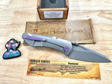 Stonewash/Purple Summit, Titanium w/ Stonewash Finish, M390 Blade Steel, Stonewash Finish, Purple Anodized Accents